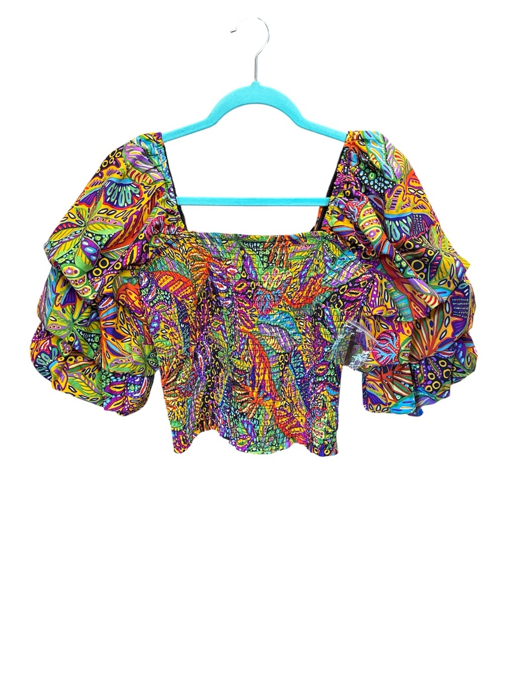 Live 4 Truth Vibrant Multicolor Puff-Sleeve Smocked Crop Top